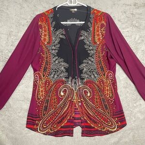 Dana Buchman Blouse Paisley Multicolor Lightweight Pullover Relaxed Fit V Sz 10